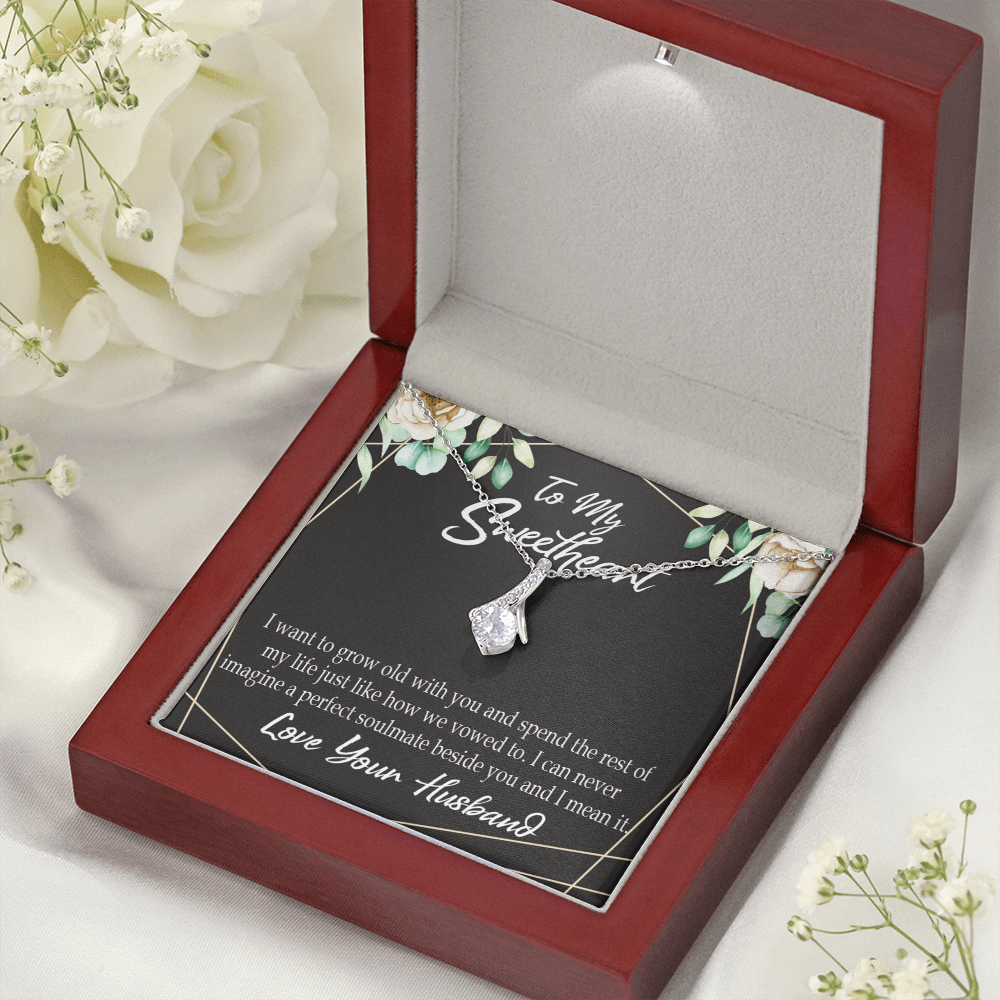 To My Wife I Want to Grow Old With You Alluring Ribbon Necklace Message Card-Express Your Love Gifts