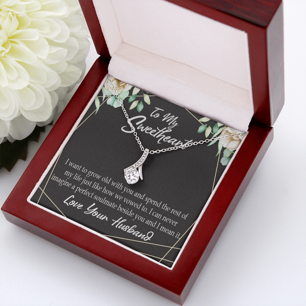 To My Wife I Want to Grow Old With You Alluring Ribbon Necklace Message Card-Express Your Love Gifts