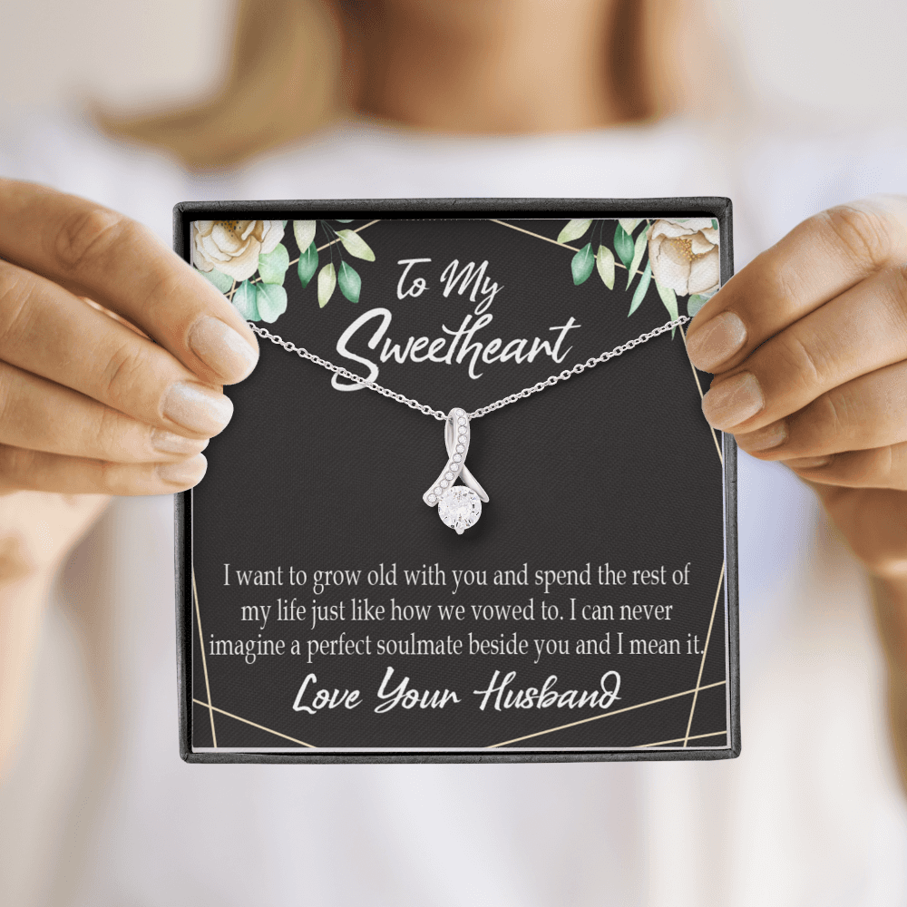 To My Wife I Want to Grow Old With You Alluring Ribbon Necklace Message Card-Express Your Love Gifts