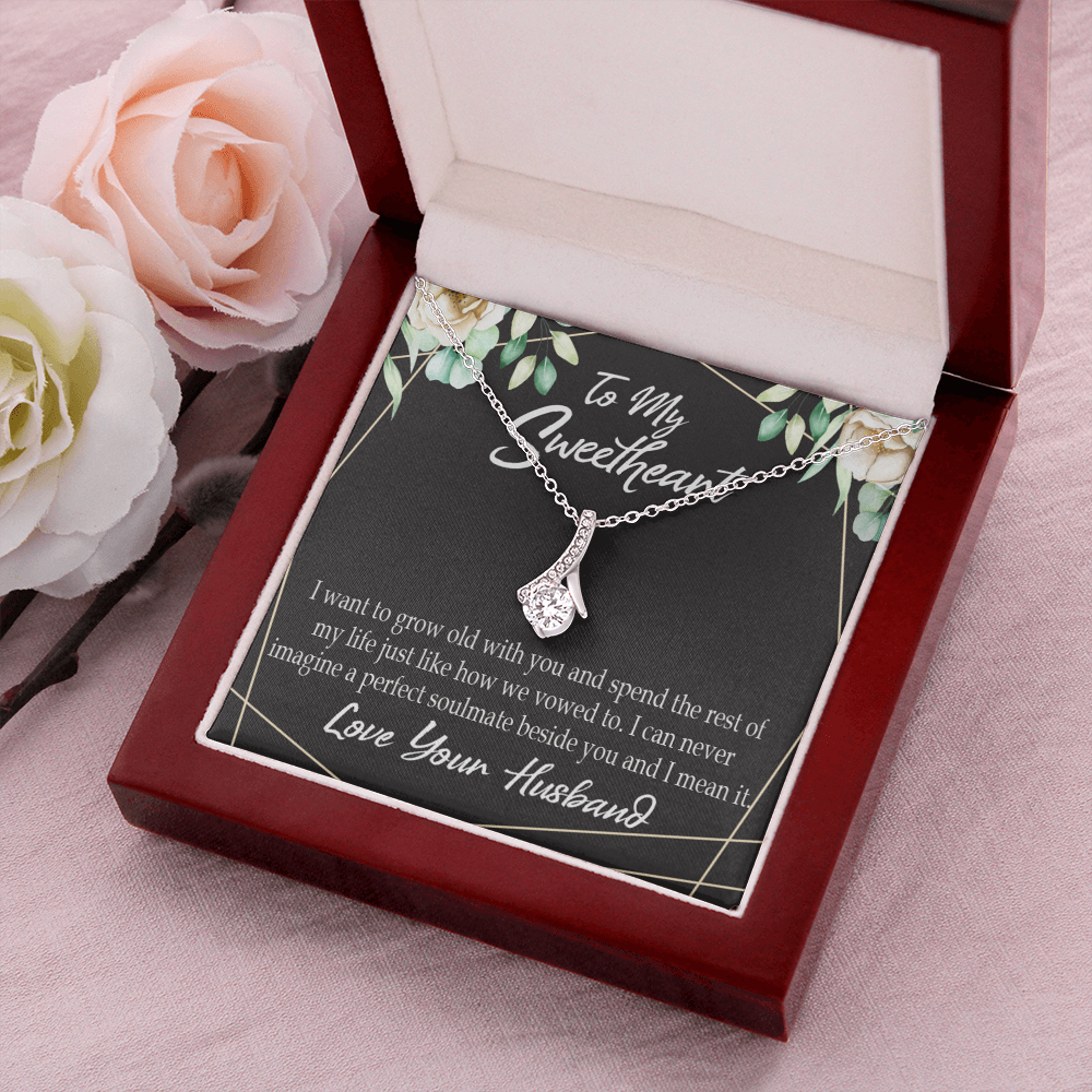 To My Wife I Want to Grow Old With You Alluring Ribbon Necklace Message Card-Express Your Love Gifts