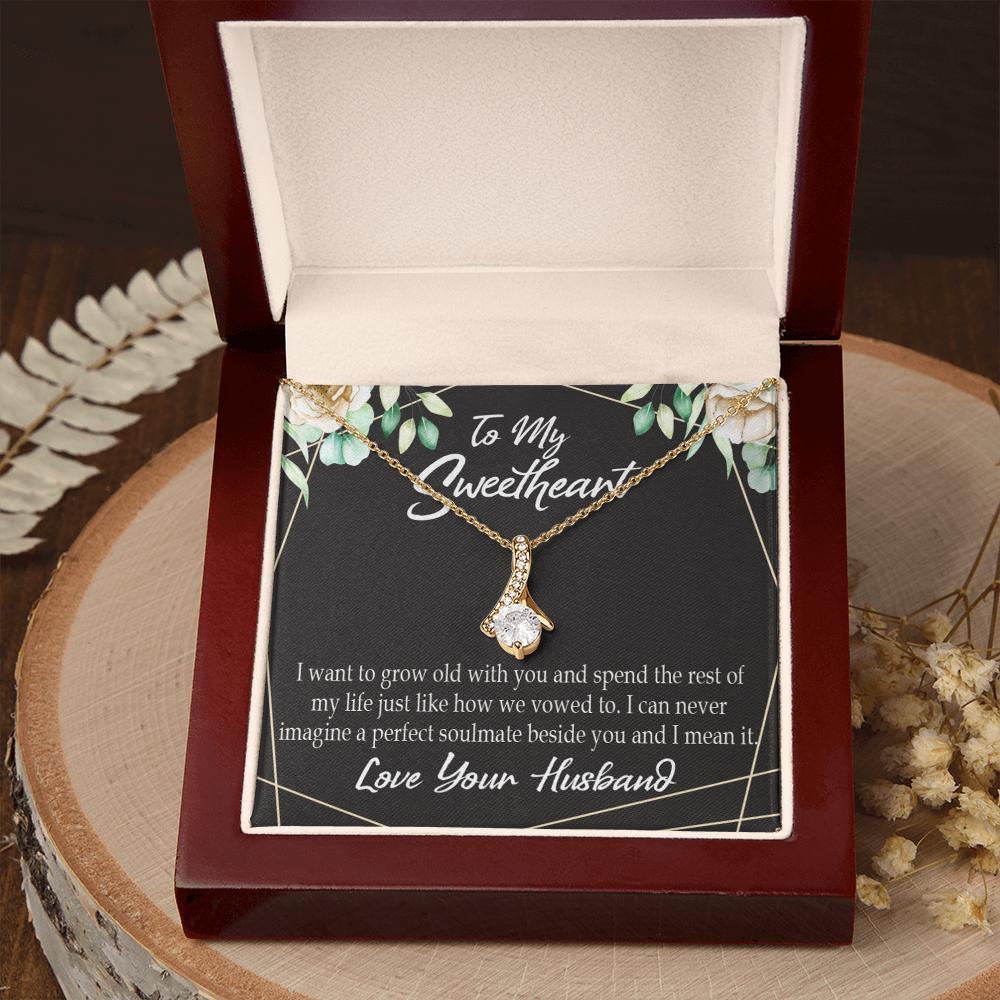 To My Wife I Want to Grow Old With You Alluring Ribbon Necklace Message Card-Express Your Love Gifts