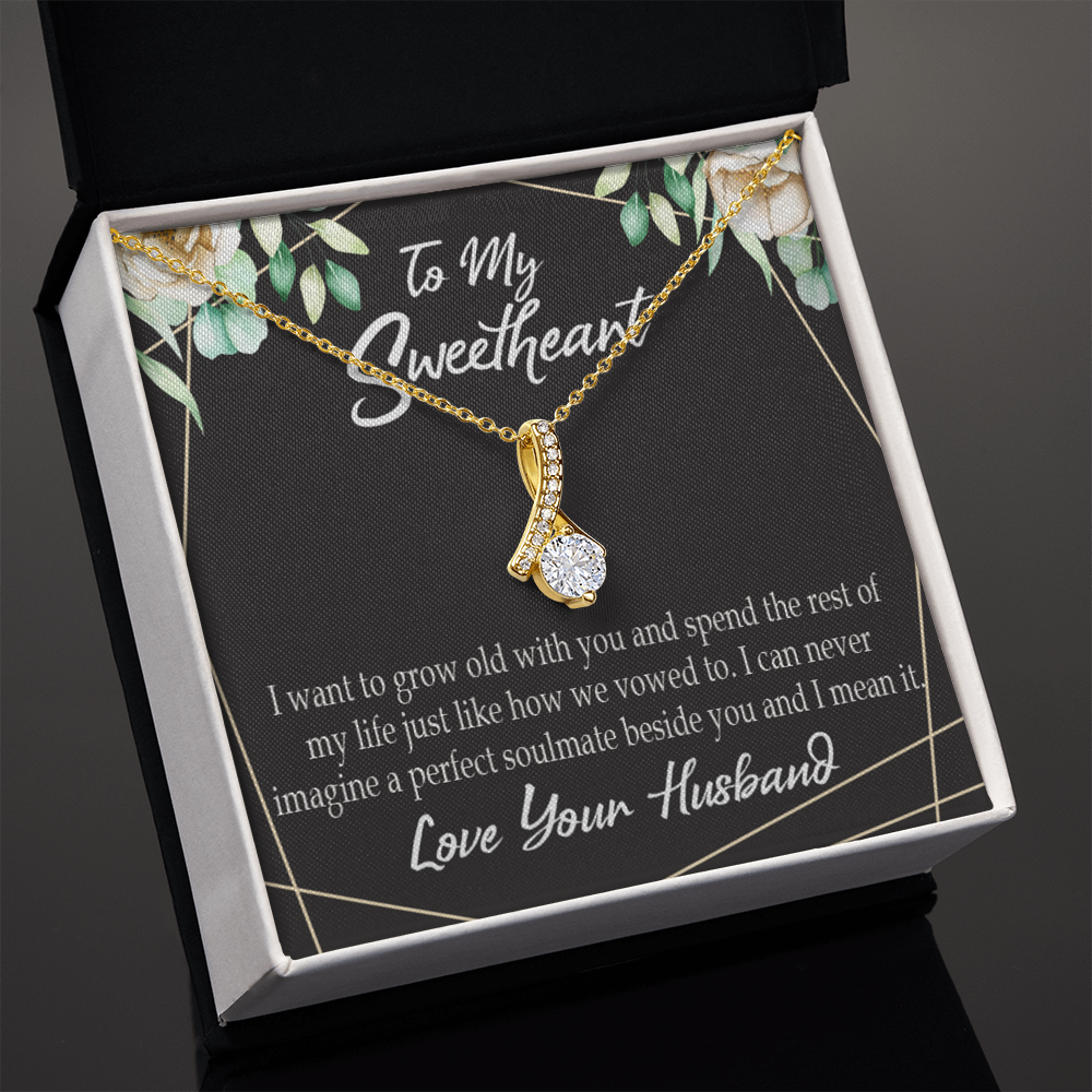 To My Wife I Want to Grow Old With You Alluring Ribbon Necklace Message Card-Express Your Love Gifts