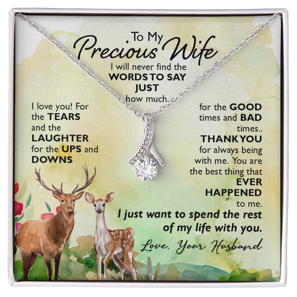 To My Wife I Will Never Find the Words Alluring Ribbon Necklace Message Card-Express Your Love Gifts