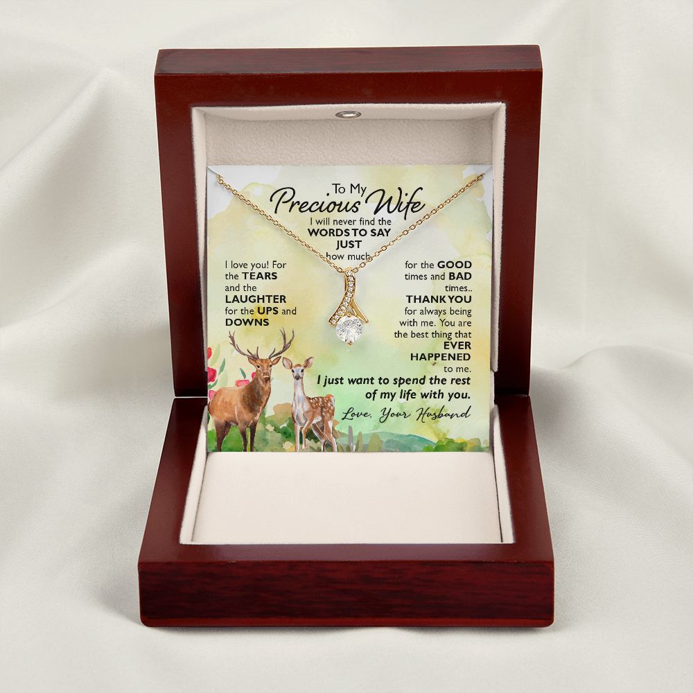 To My Wife I Will Never Find the Words Alluring Ribbon Necklace Message Card-Express Your Love Gifts