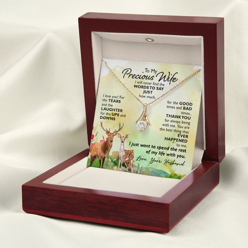 To My Wife I Will Never Find the Words Alluring Ribbon Necklace Message Card-Express Your Love Gifts