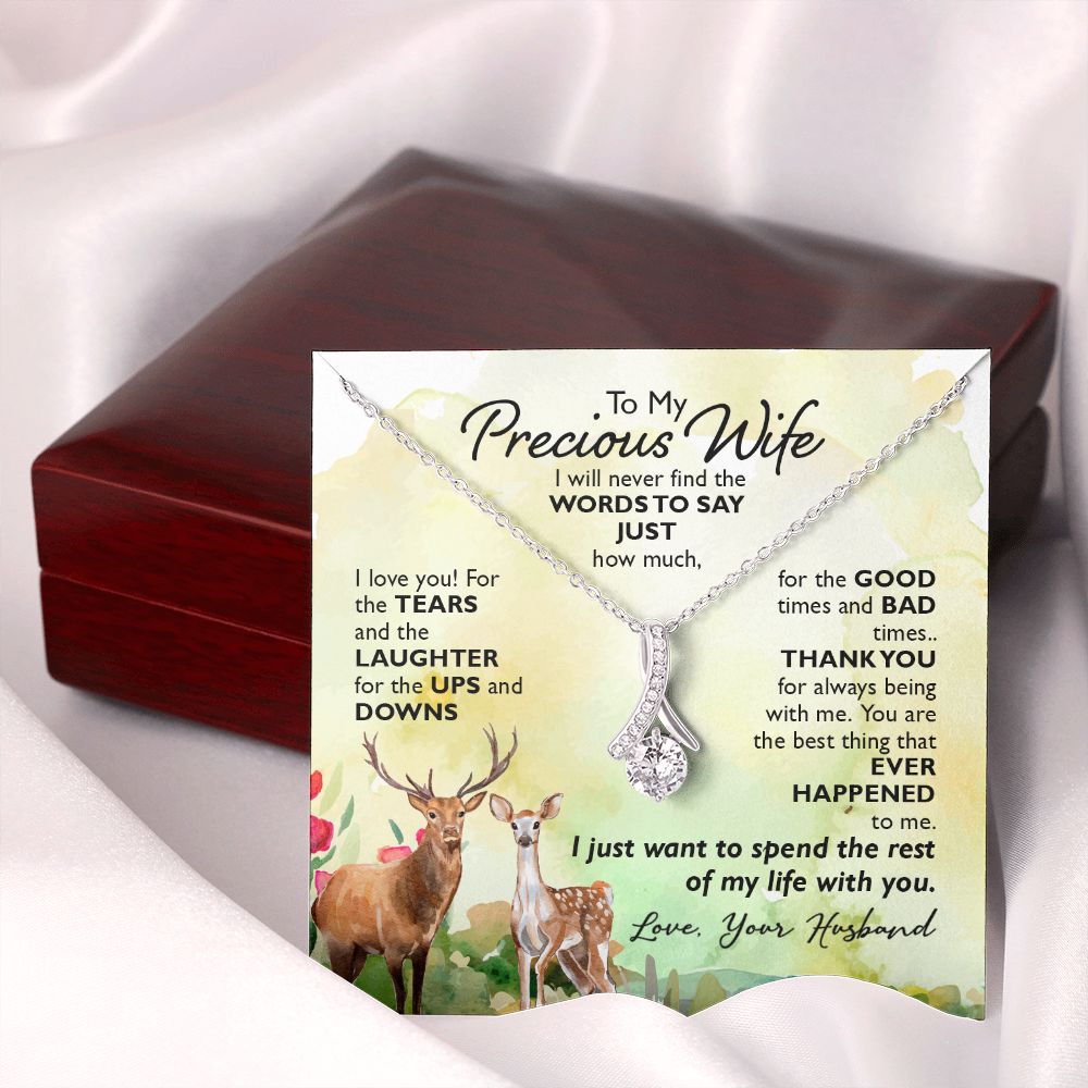 To My Wife I Will Never Find the Words Alluring Ribbon Necklace Message Card-Express Your Love Gifts