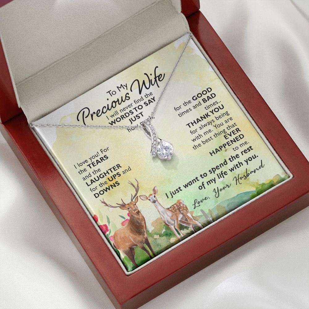 To My Wife I Will Never Find the Words Alluring Ribbon Necklace Message Card-Express Your Love Gifts