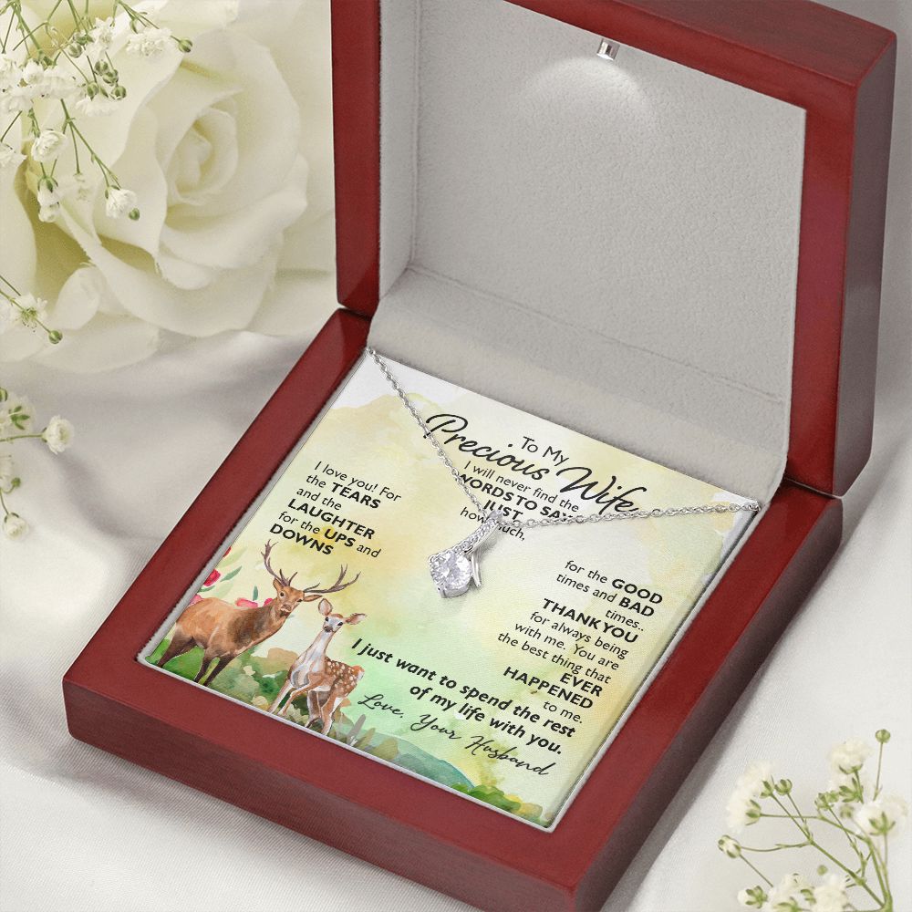 To My Wife I Will Never Find the Words Alluring Ribbon Necklace Message Card-Express Your Love Gifts