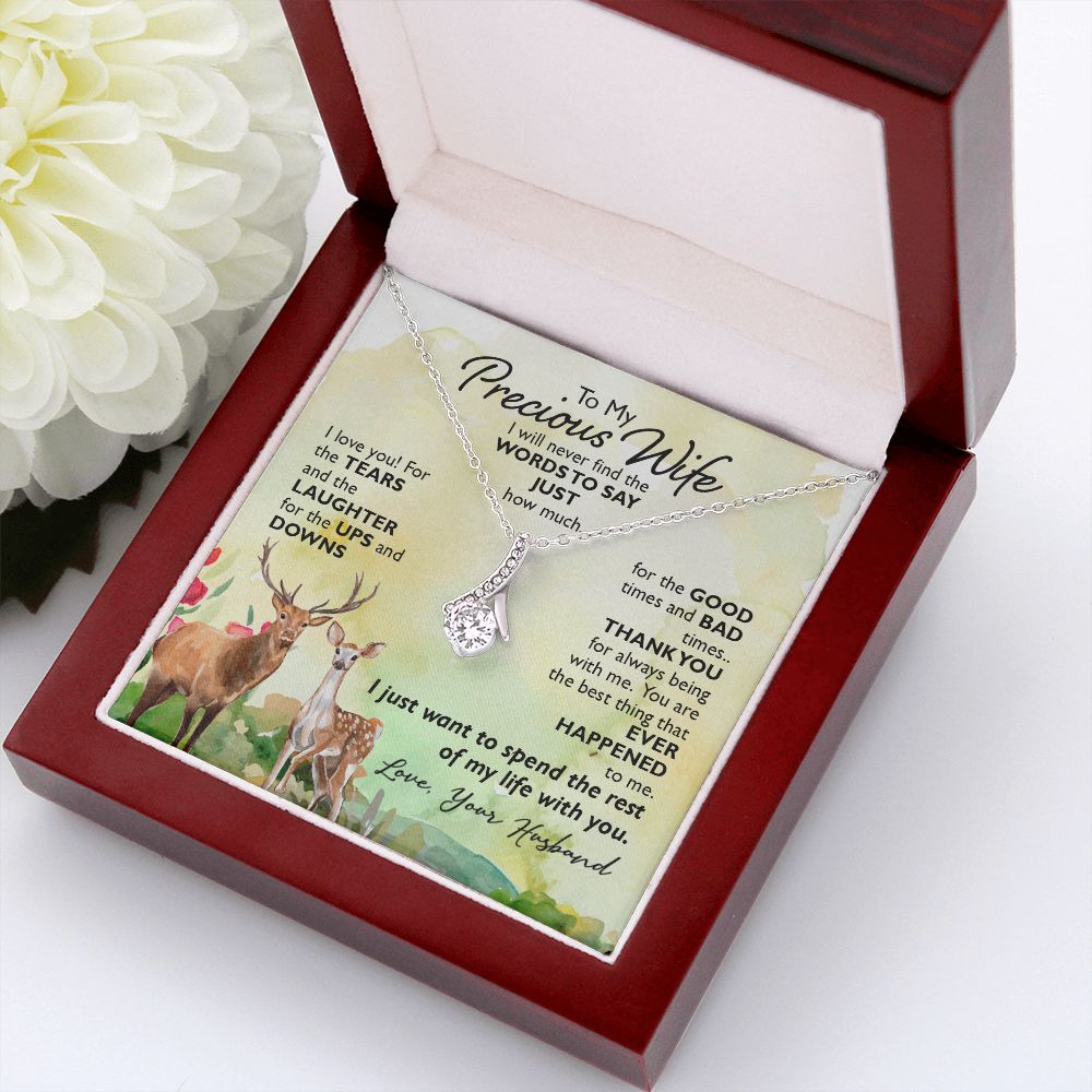 To My Wife I Will Never Find the Words Alluring Ribbon Necklace Message Card-Express Your Love Gifts