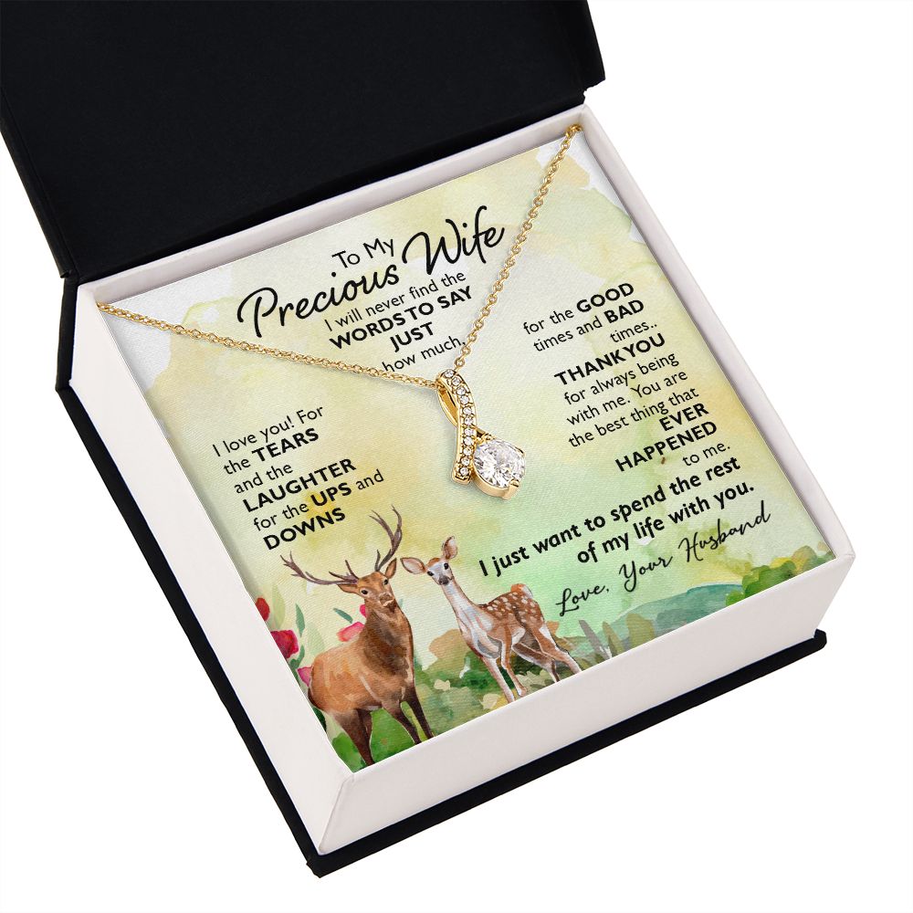 To My Wife I Will Never Find the Words Alluring Ribbon Necklace Message Card-Express Your Love Gifts