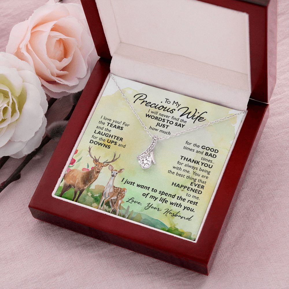 To My Wife I Will Never Find the Words Alluring Ribbon Necklace Message Card-Express Your Love Gifts