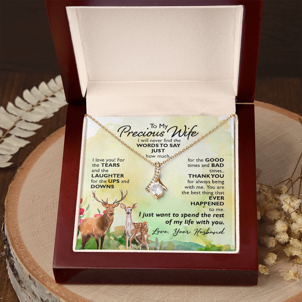 To My Wife I Will Never Find the Words Alluring Ribbon Necklace Message Card-Express Your Love Gifts