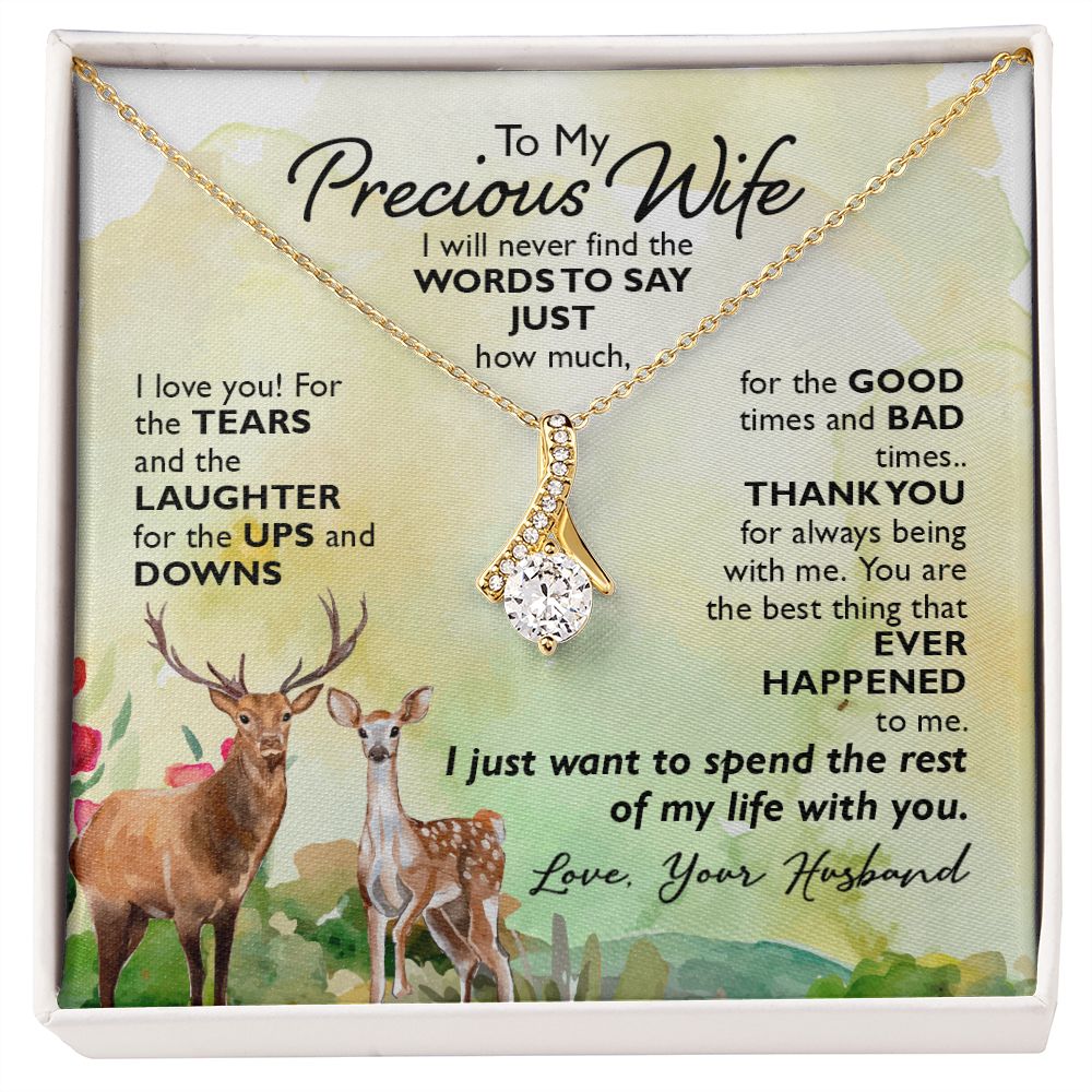 To My Wife I Will Never Find the Words Alluring Ribbon Necklace Message Card-Express Your Love Gifts