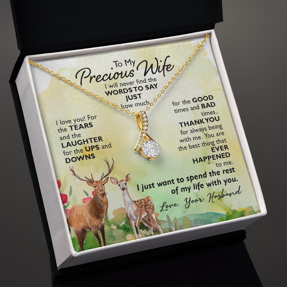 To My Wife I Will Never Find the Words Alluring Ribbon Necklace Message Card-Express Your Love Gifts