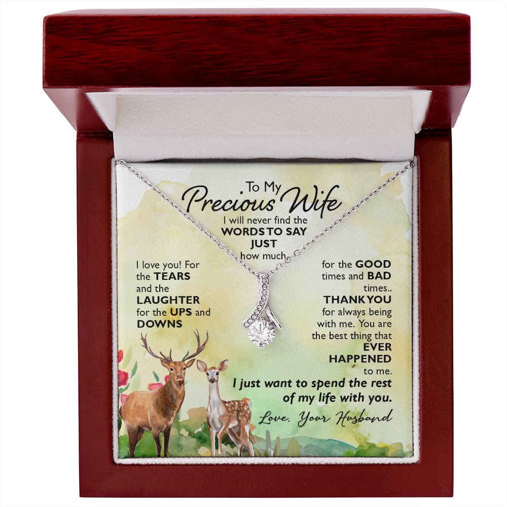 To My Wife I Will Never Find the Words Alluring Ribbon Necklace Message Card-Express Your Love Gifts