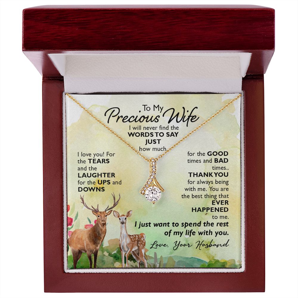 To My Wife I Will Never Find the Words Alluring Ribbon Necklace Message Card-Express Your Love Gifts