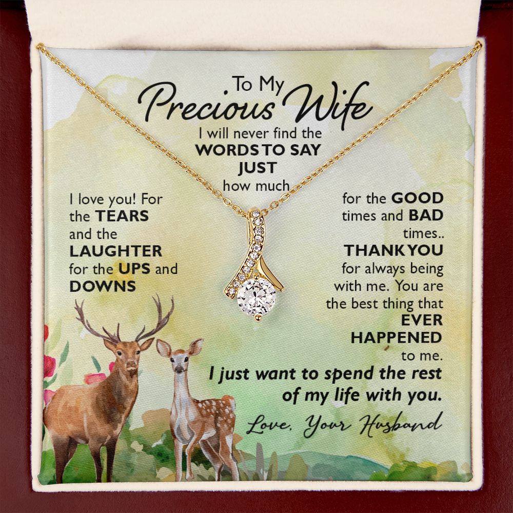 To My Wife I Will Never Find the Words Alluring Ribbon Necklace Message Card-Express Your Love Gifts