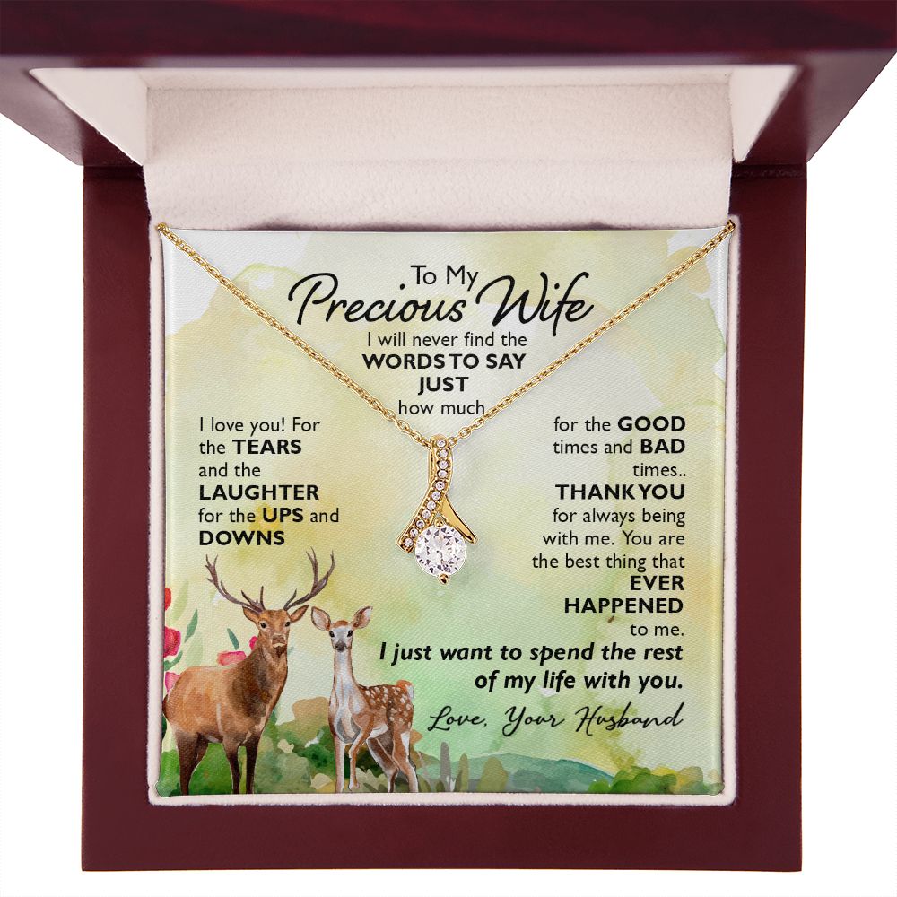 To My Wife I Will Never Find the Words Alluring Ribbon Necklace Message Card-Express Your Love Gifts