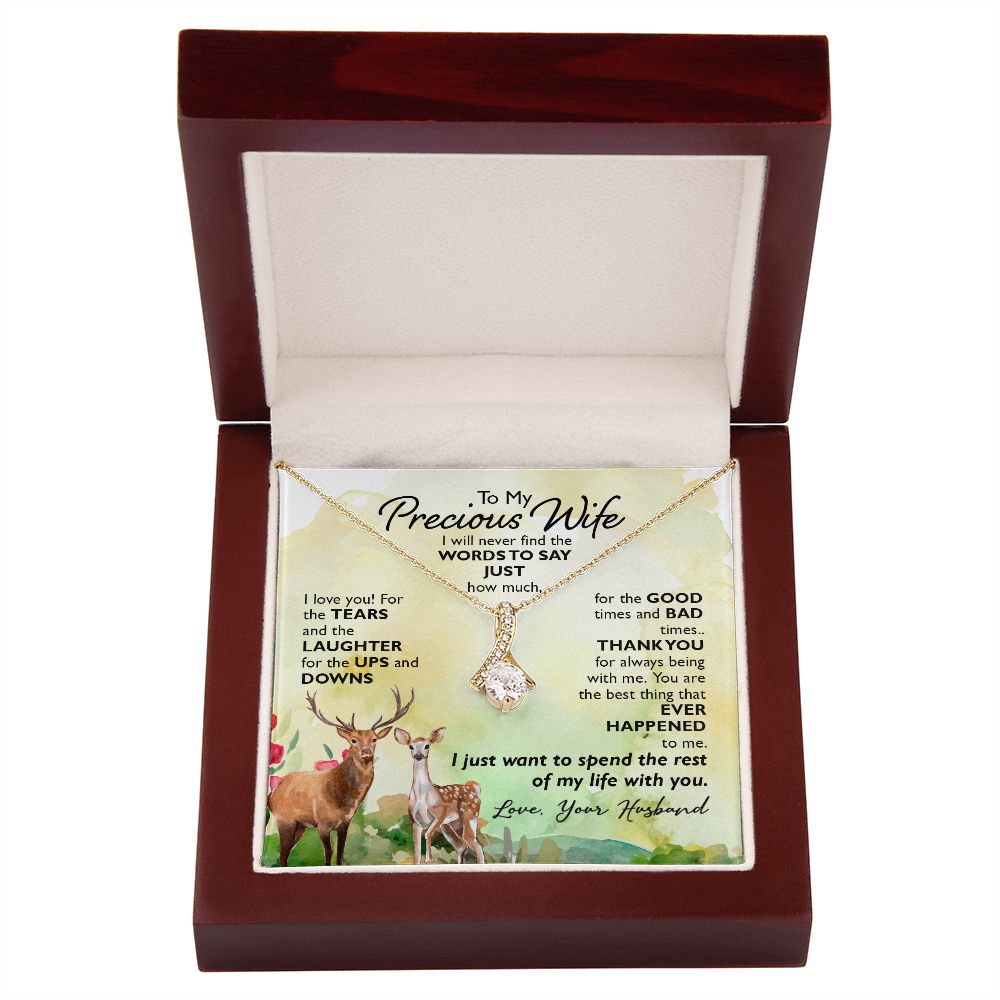 To My Wife I Will Never Find the Words Alluring Ribbon Necklace Message Card-Express Your Love Gifts