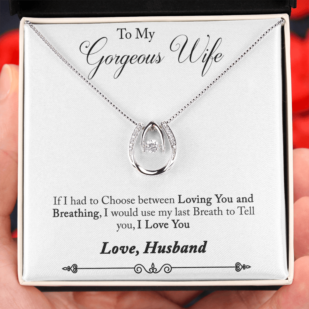 To My Wife If I Had to Choose Lucky Horseshoe Necklace Message Card 14k w CZ Crystals-Express Your Love Gifts