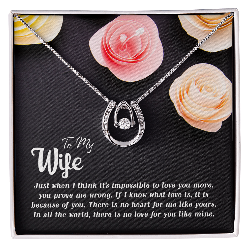 To My Wife Impossible to Love You Lucky Horseshoe Necklace Message Card 14k w CZ Crystals-Express Your Love Gifts