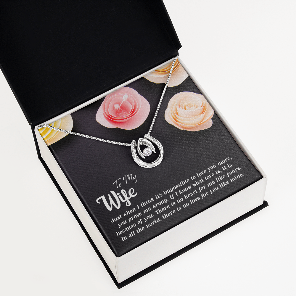 To My Wife Impossible to Love You Lucky Horseshoe Necklace Message Card 14k w CZ Crystals-Express Your Love Gifts