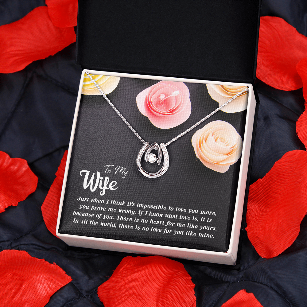 To My Wife Impossible to Love You Lucky Horseshoe Necklace Message Card 14k w CZ Crystals-Express Your Love Gifts