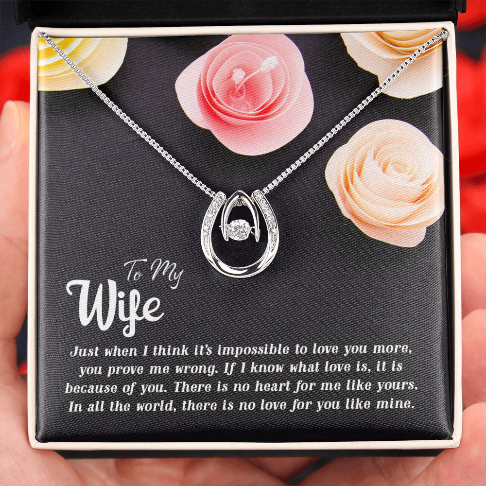 To My Wife Impossible to Love You Lucky Horseshoe Necklace Message Card 14k w CZ Crystals-Express Your Love Gifts