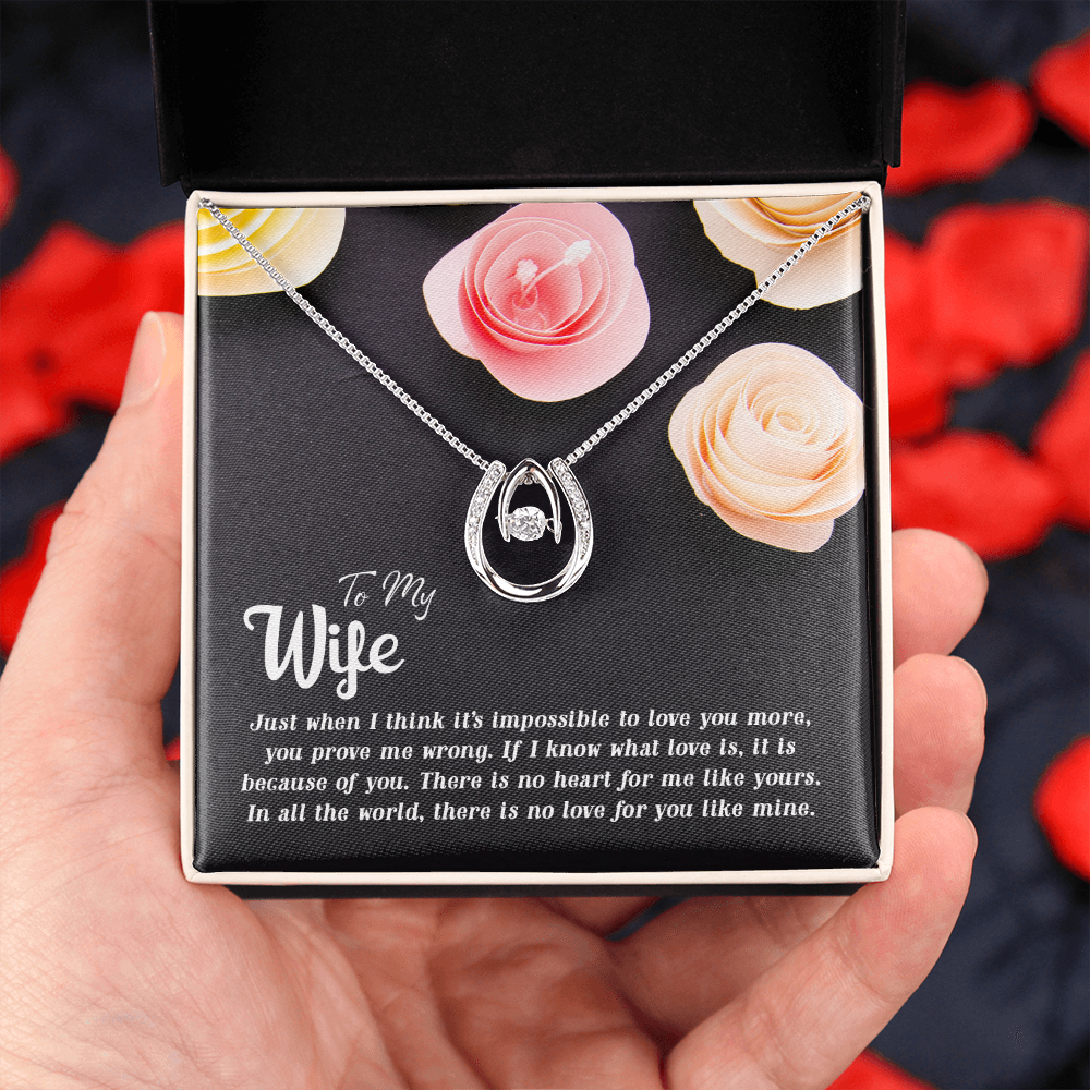 To My Wife Impossible to Love You Lucky Horseshoe Necklace Message Card 14k w CZ Crystals-Express Your Love Gifts