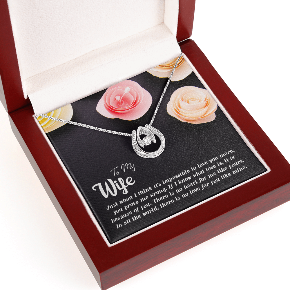 To My Wife Impossible to Love You Lucky Horseshoe Necklace Message Card 14k w CZ Crystals-Express Your Love Gifts