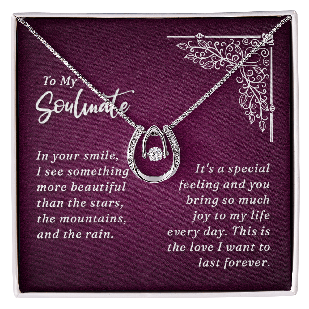 To My Wife In Your Smile Lucky Horseshoe Necklace Message Card 14k w CZ Crystals-Express Your Love Gifts