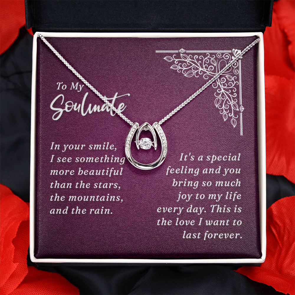 To My Wife In Your Smile Lucky Horseshoe Necklace Message Card 14k w CZ Crystals-Express Your Love Gifts