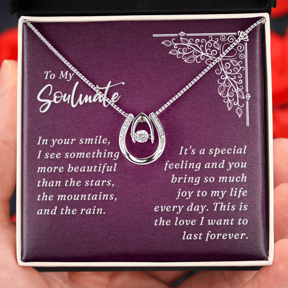 To My Wife In Your Smile Lucky Horseshoe Necklace Message Card 14k w CZ Crystals-Express Your Love Gifts