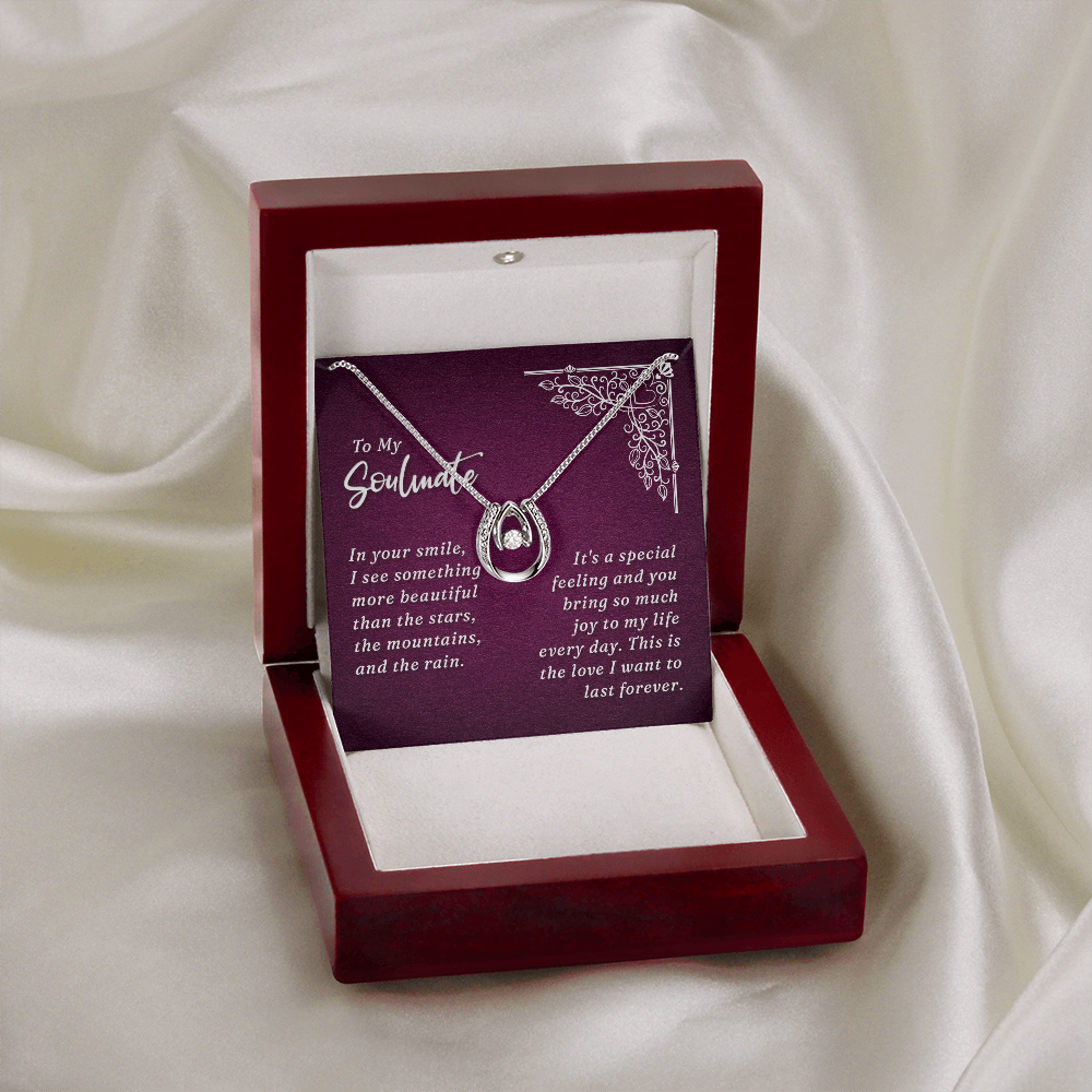 To My Wife In Your Smile Lucky Horseshoe Necklace Message Card 14k w CZ Crystals-Express Your Love Gifts