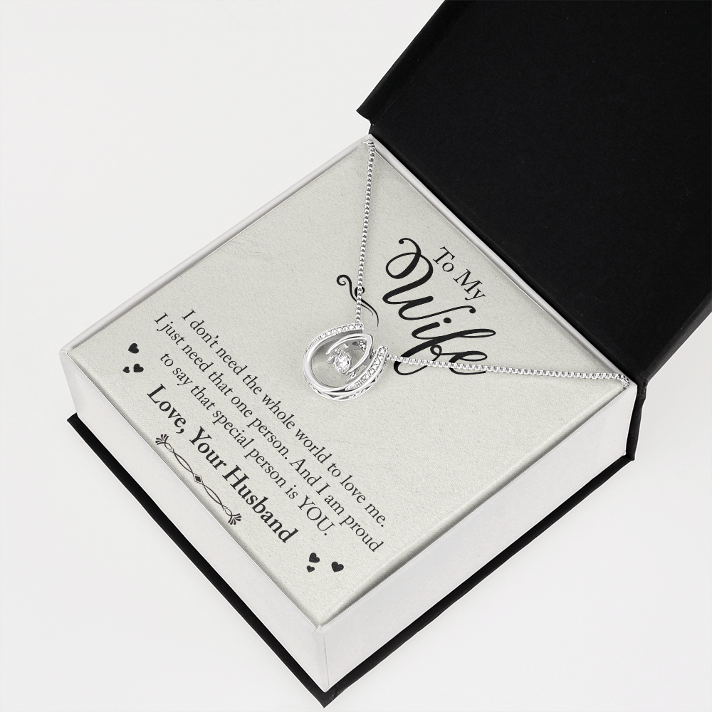 To My Wife Just Need One Person Lucky Horseshoe Necklace Message Card 14k w CZ Crystals-Express Your Love Gifts