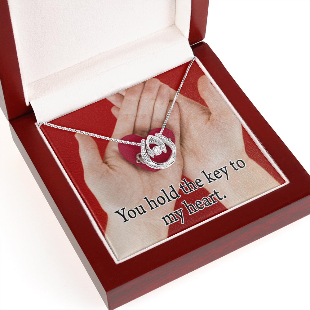 To My Wife Key To My Heart Lucky Horseshoe Necklace Message Card 14k w CZ Crystals-Express Your Love Gifts