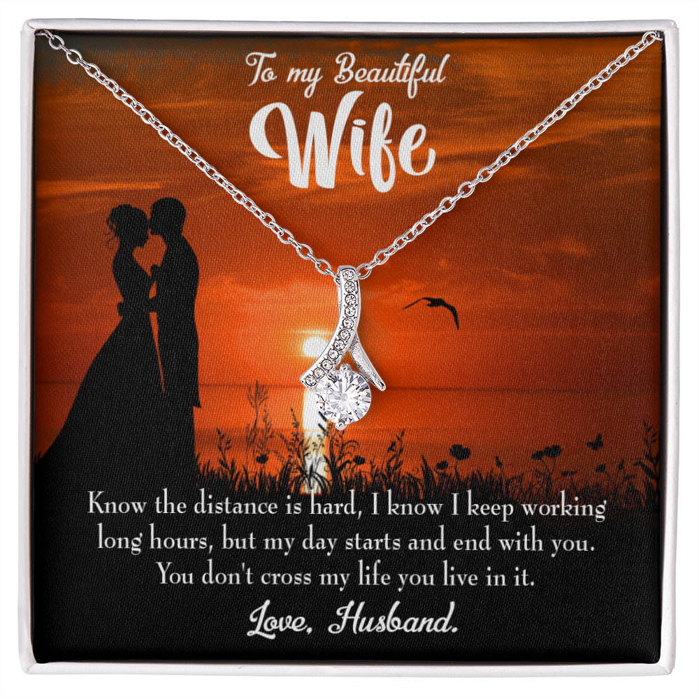 To My Wife Knowing the Distance Alluring Ribbon Necklace Message Card-Express Your Love Gifts