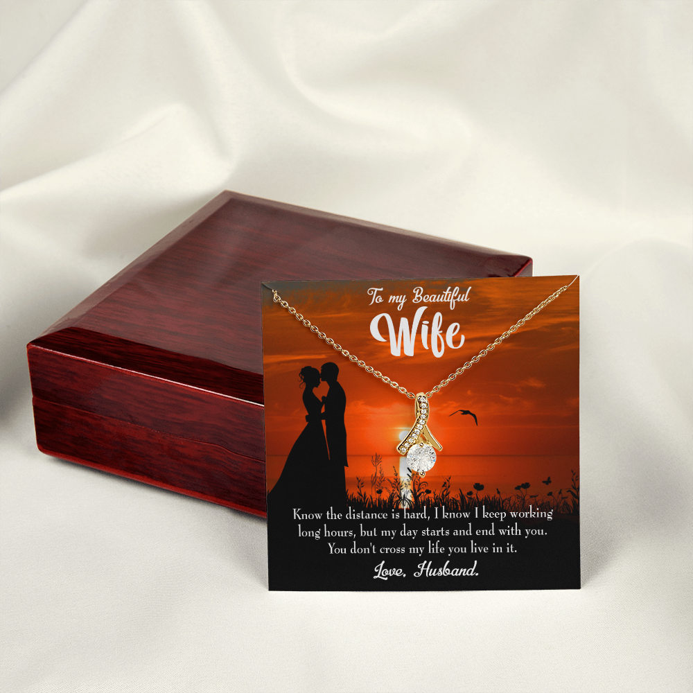 To My Wife Knowing the Distance Alluring Ribbon Necklace Message Card-Express Your Love Gifts