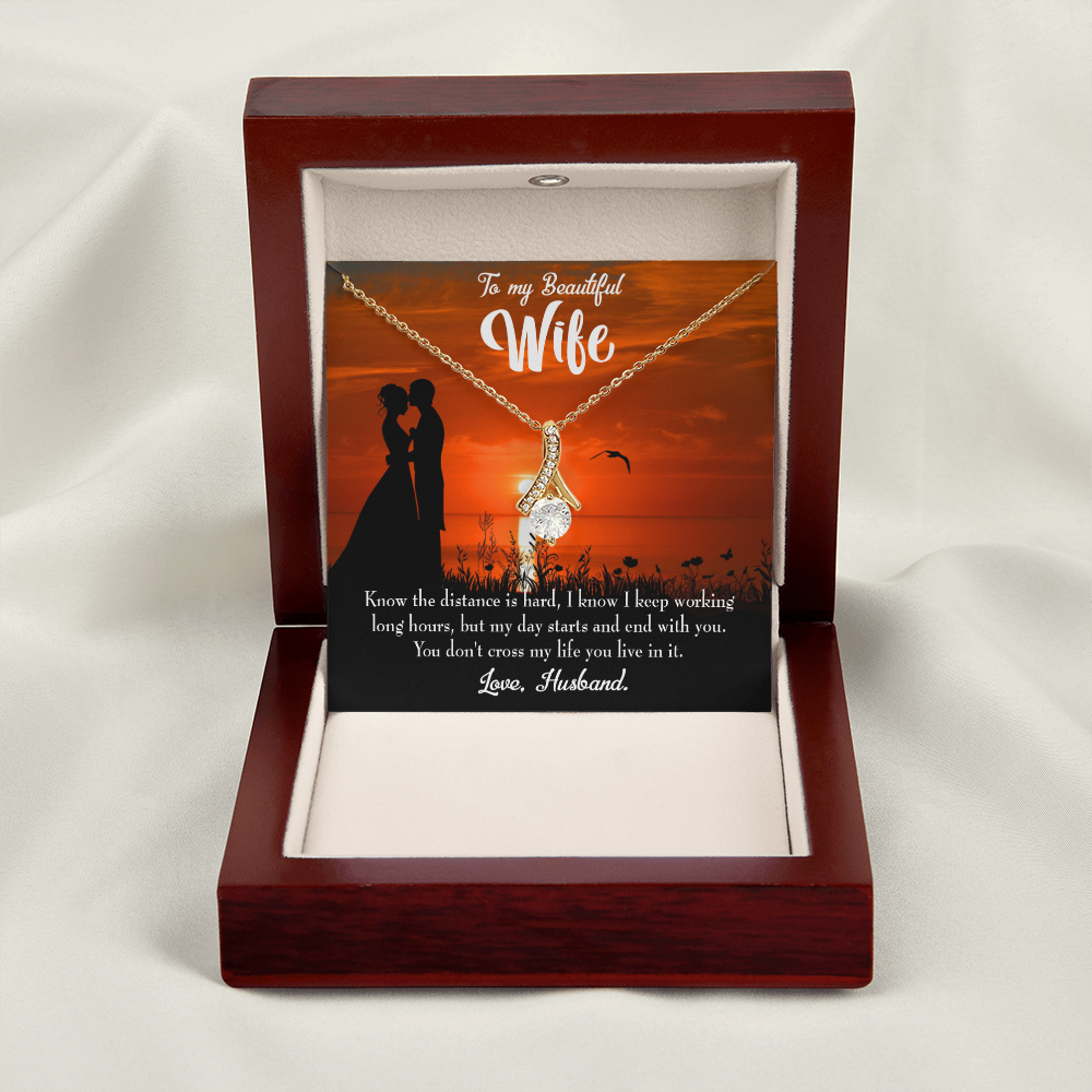 To My Wife Knowing the Distance Alluring Ribbon Necklace Message Card-Express Your Love Gifts