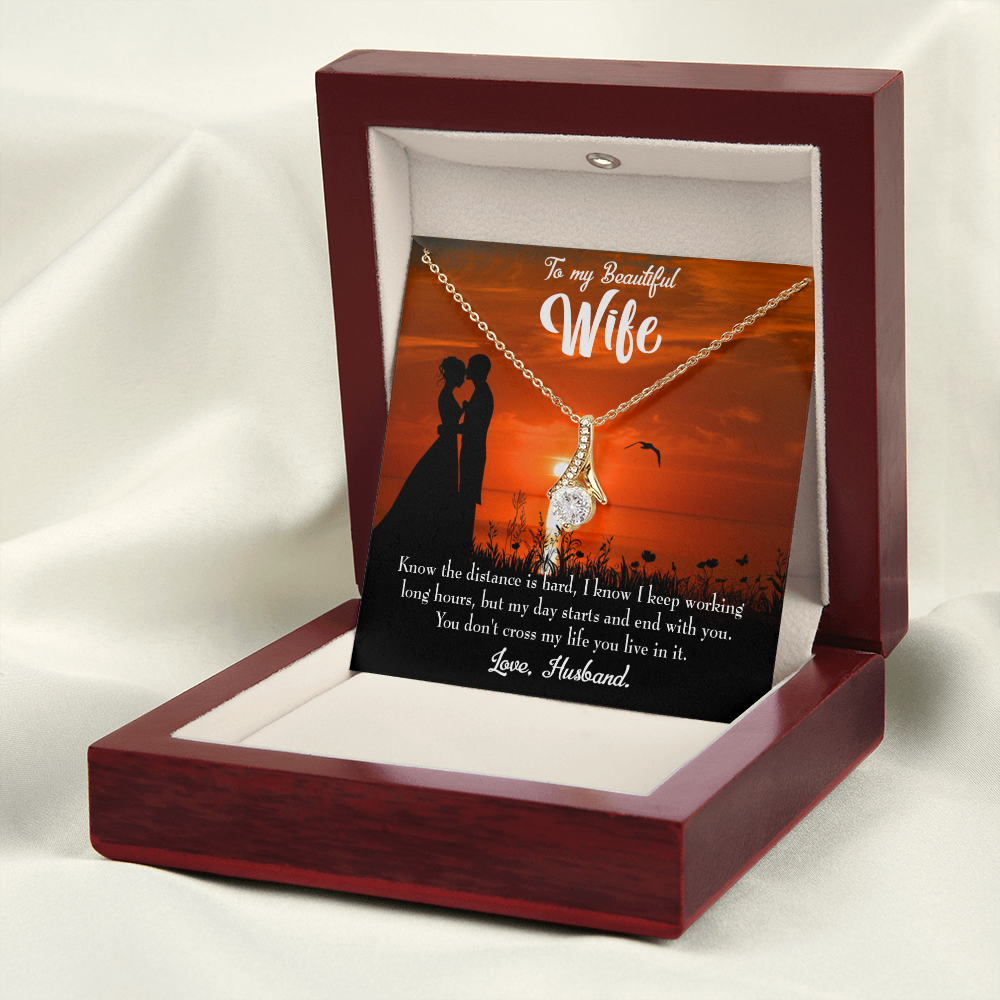 To My Wife Knowing the Distance Alluring Ribbon Necklace Message Card-Express Your Love Gifts