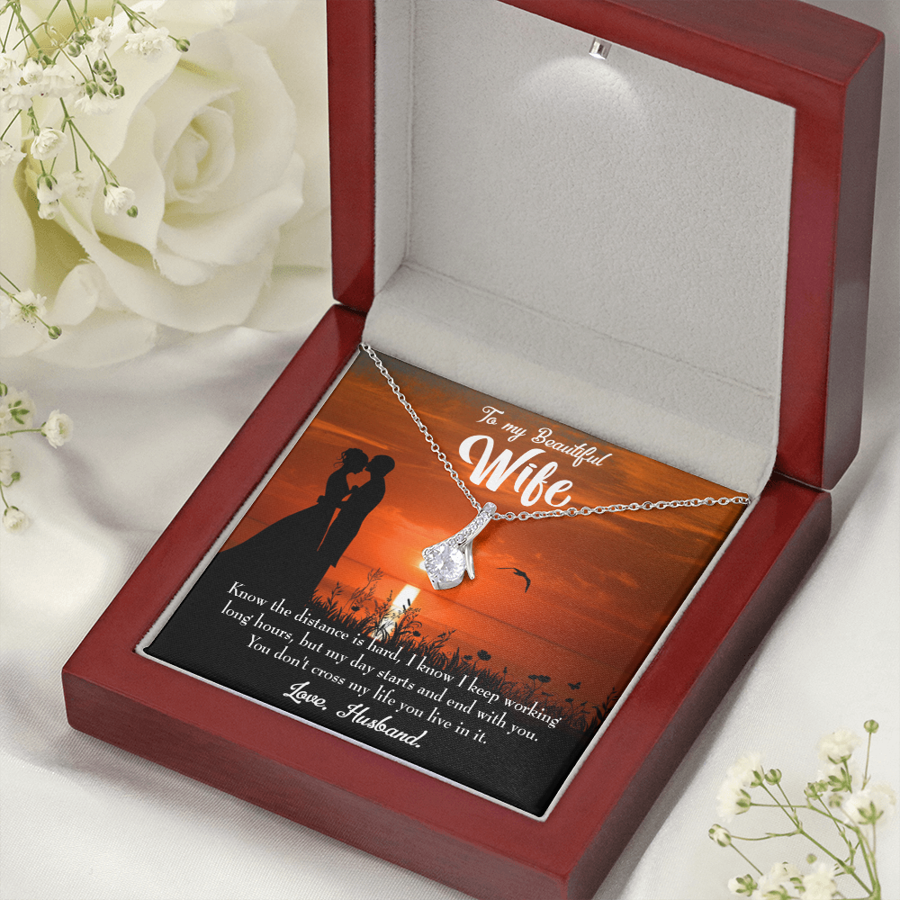 To My Wife Knowing the Distance Alluring Ribbon Necklace Message Card-Express Your Love Gifts