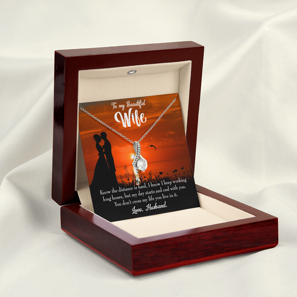 To My Wife Knowing the Distance Alluring Ribbon Necklace Message Card-Express Your Love Gifts