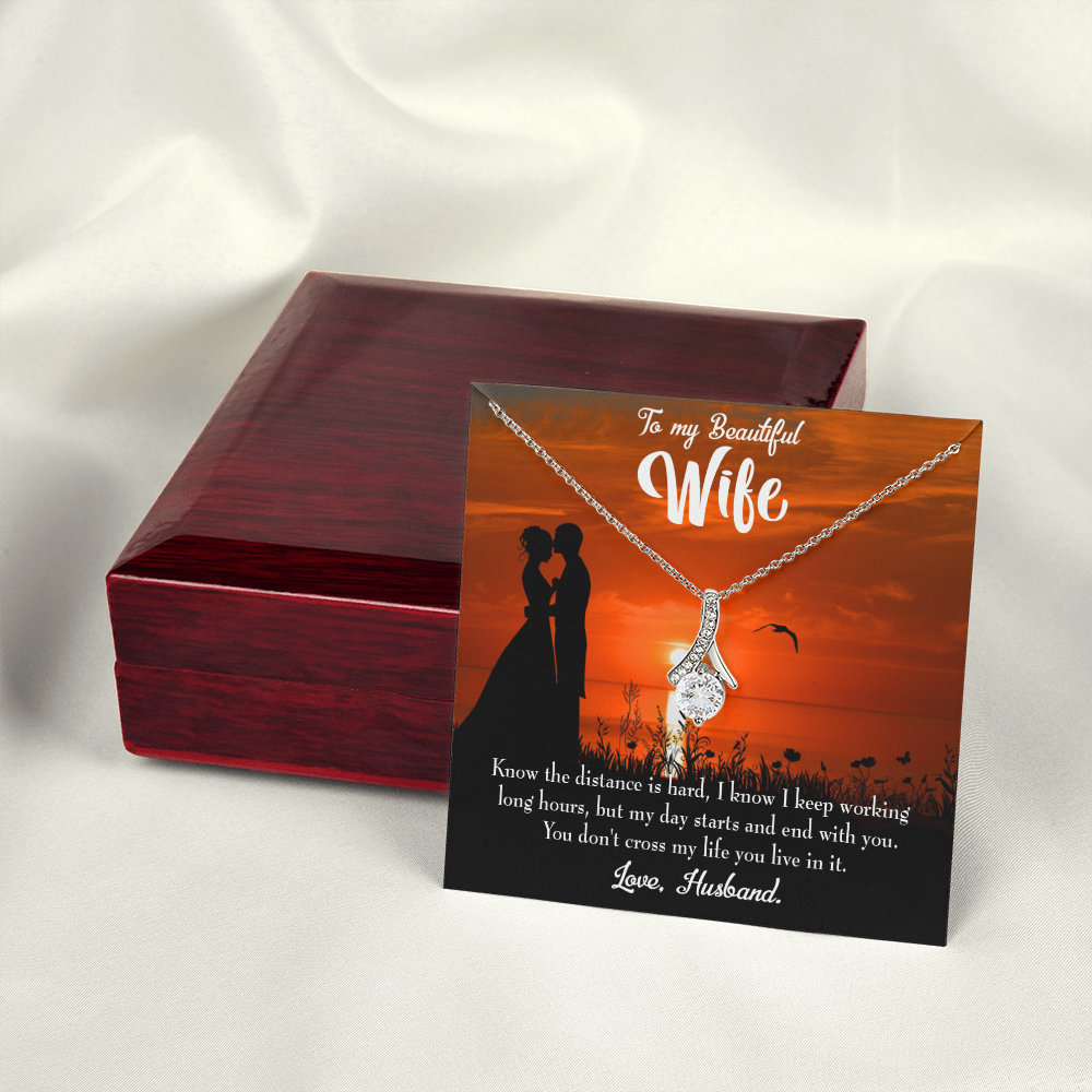 To My Wife Knowing the Distance Alluring Ribbon Necklace Message Card-Express Your Love Gifts