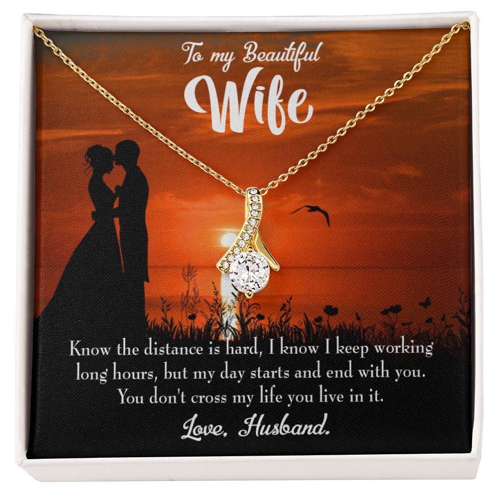 To My Wife Knowing the Distance Alluring Ribbon Necklace Message Card-Express Your Love Gifts