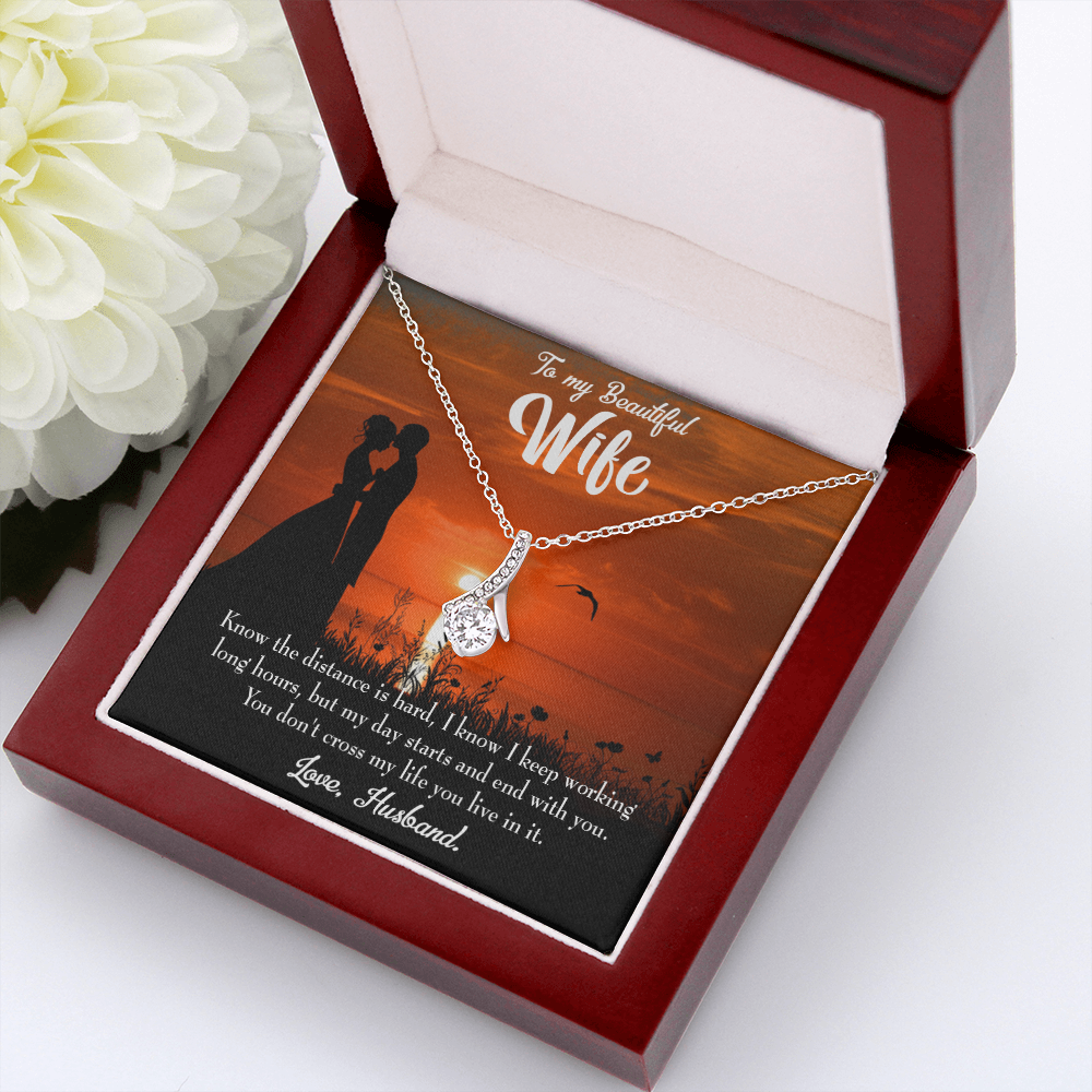 To My Wife Knowing the Distance Alluring Ribbon Necklace Message Card-Express Your Love Gifts