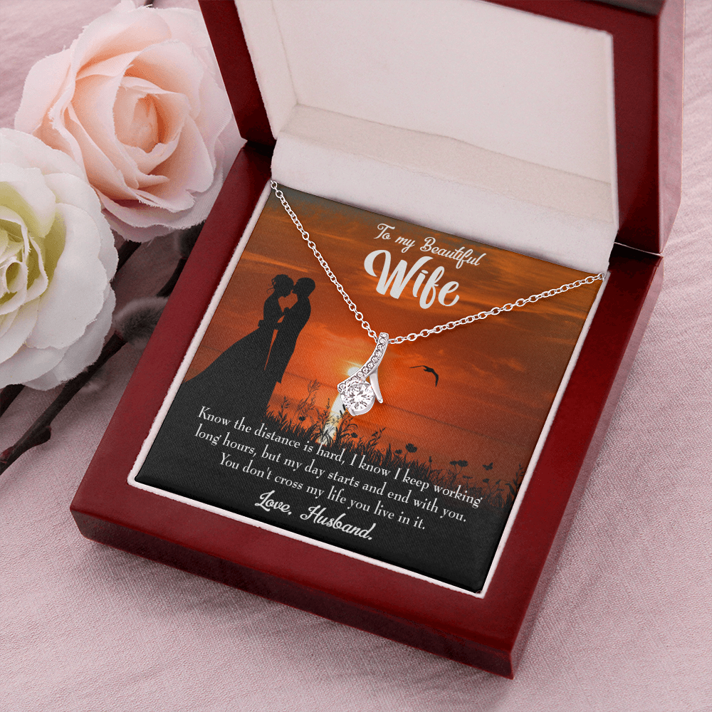 To My Wife Knowing the Distance Alluring Ribbon Necklace Message Card-Express Your Love Gifts