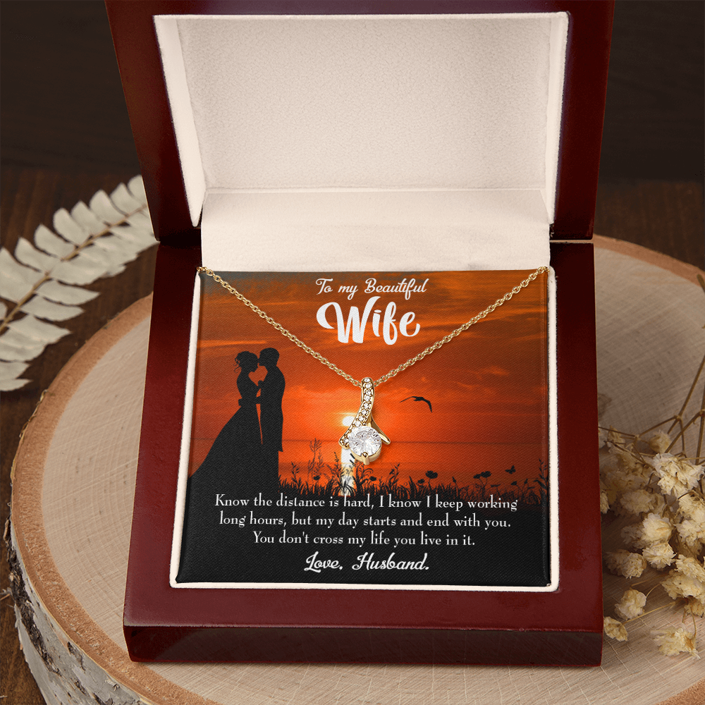 To My Wife Knowing the Distance Alluring Ribbon Necklace Message Card-Express Your Love Gifts