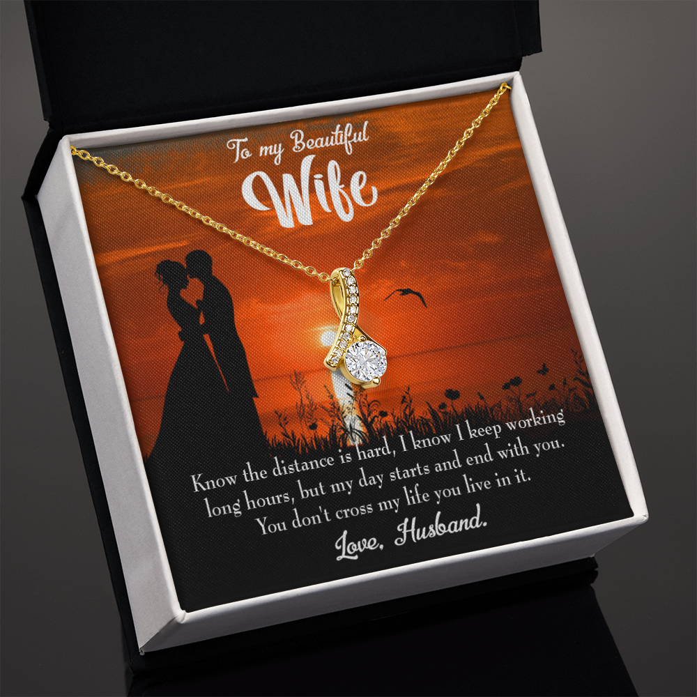 To My Wife Knowing the Distance Alluring Ribbon Necklace Message Card-Express Your Love Gifts