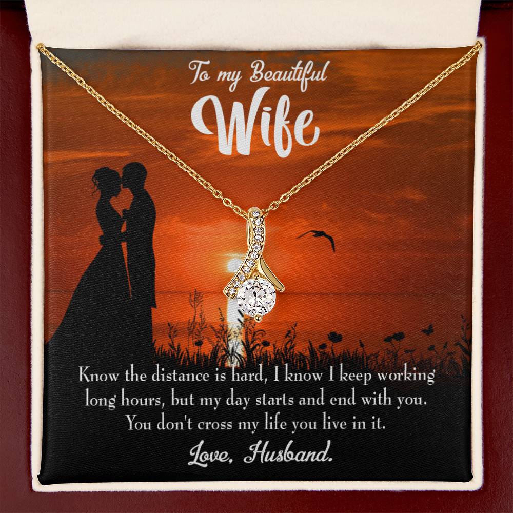 To My Wife Knowing the Distance Alluring Ribbon Necklace Message Card-Express Your Love Gifts