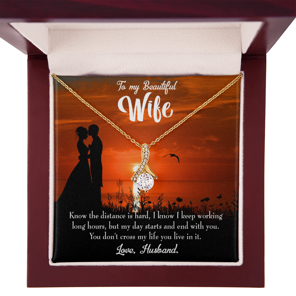 To My Wife Knowing the Distance Alluring Ribbon Necklace Message Card-Express Your Love Gifts